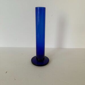 Blue Glass Bud Vase Cylinder Design 7.5" Tall Decorative Accent Piece
